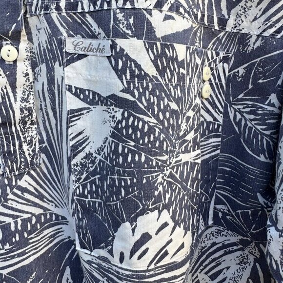 Caliché Vintage Womens Short-Sleeve Navy Tropical Elastic Hem Hawaiian Top L - Picture 4 of 9